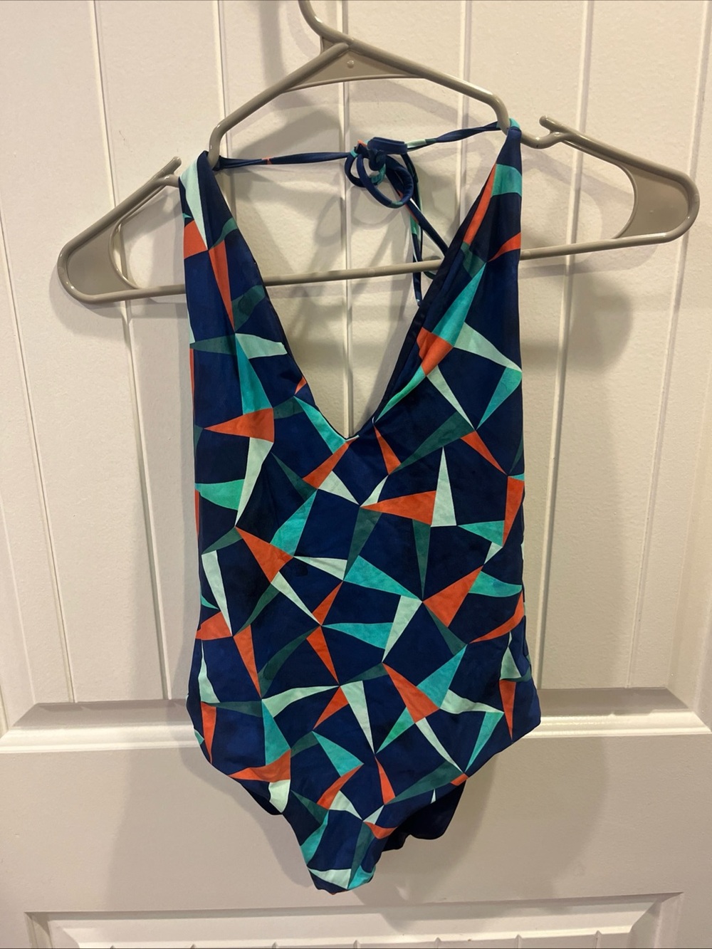 Onia Navy One-Piece Swimsuit with Teal & Orange Geometric Print